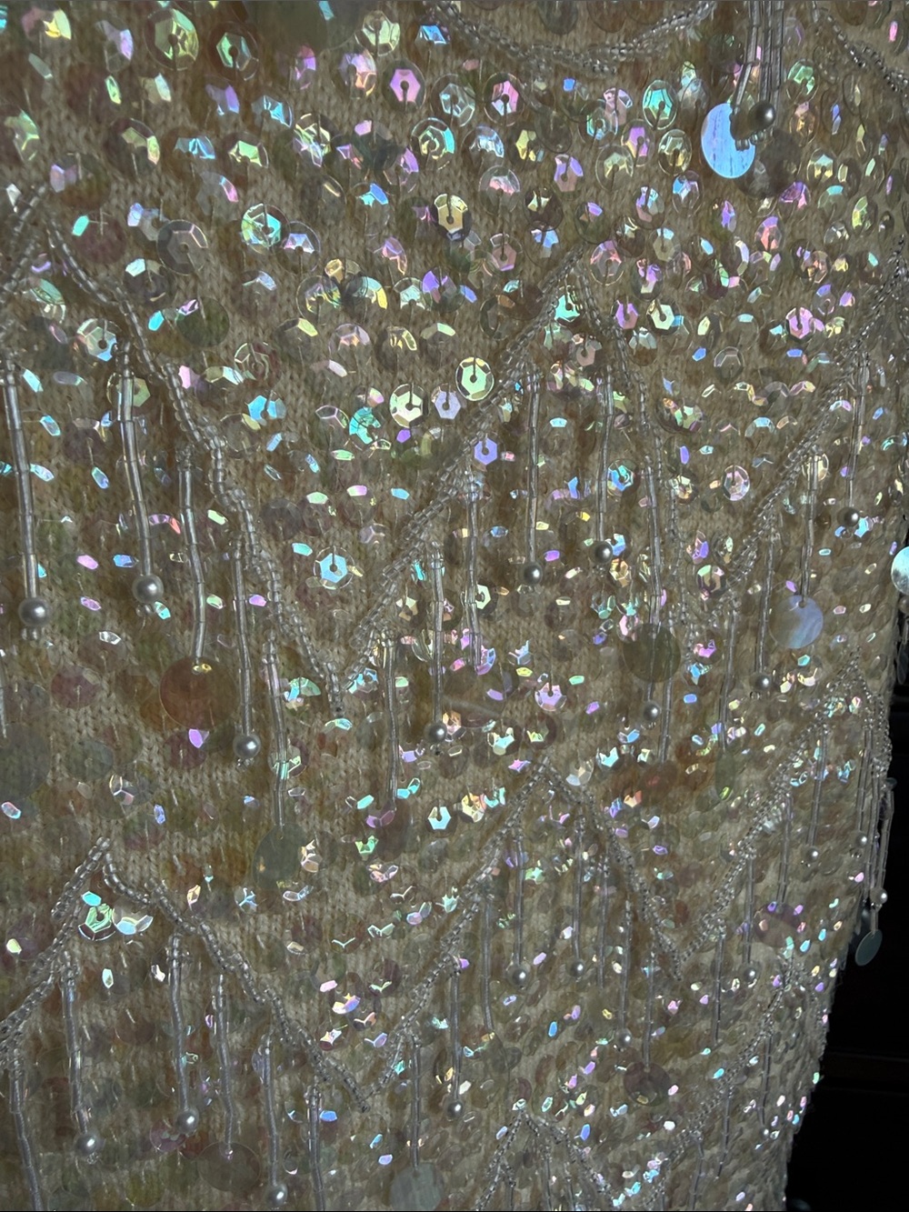 Vintage Handmade Haute Couture Beaded Ivory Sequin Top 100% Wool Size 36 - Picture 3 of 15